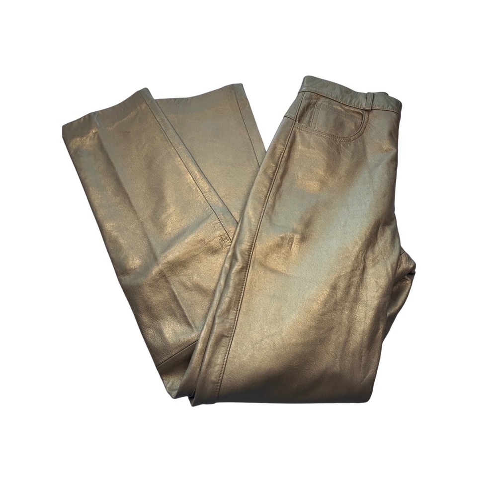 Nicola Berti Leather Pants Women 4 Gold Metallic Straight Leg Genuine Leather